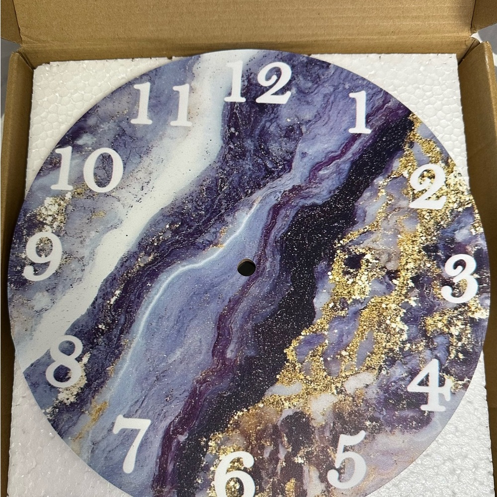 Marble Purple/Gold Wall Clock 10in.